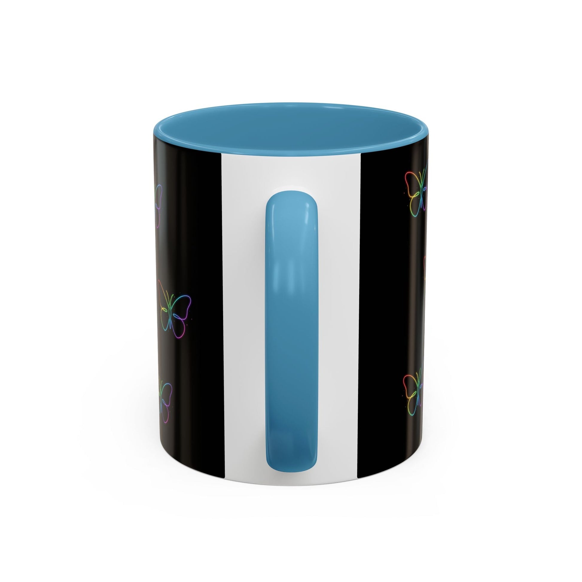 Rainbow Neon Butterfly Mug | Black Accent Coffee Mug Printify