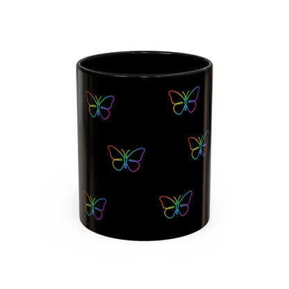 Rainbow Neon Butterfly Mug | Black Accent Coffee Mug Printify