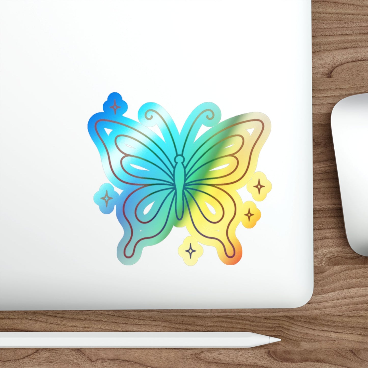 Holographic Butterfly Die-Cut Sticker, Rainbow Shimmer Printify