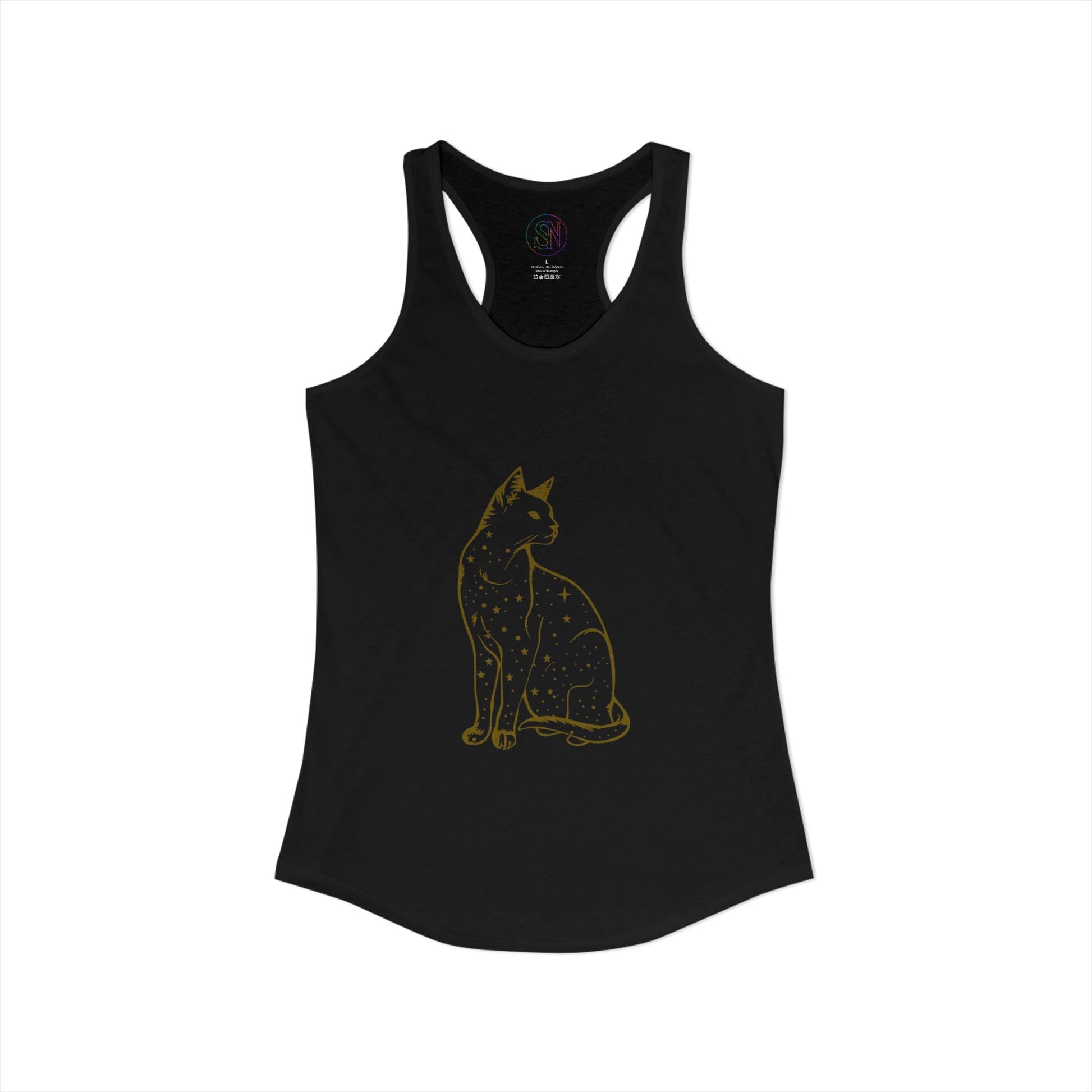 Women's Ideal Racerback Tank with Mystical Cat Illustration Printify