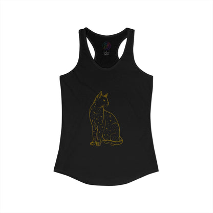 Women's Ideal Racerback Tank with Mystical Cat Illustration Printify