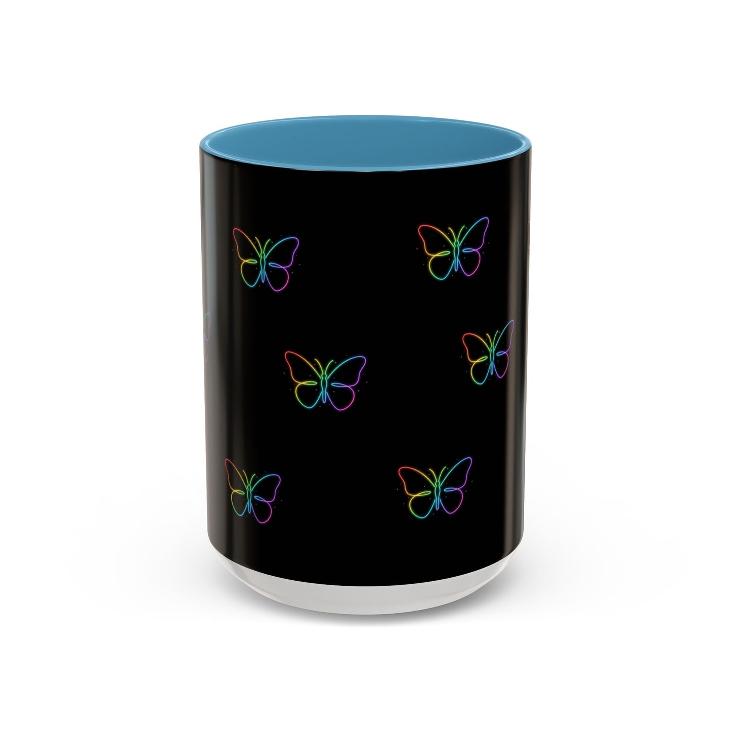 Rainbow Neon Butterfly Mug | Black Accent Coffee Mug Printify