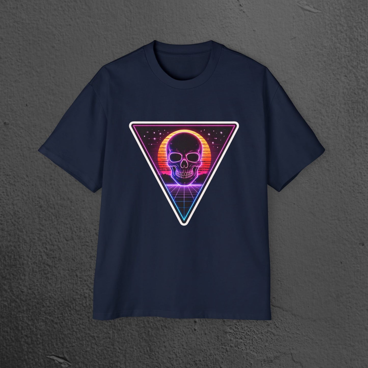 Retro Vaporwave Skull Tee/ Neon Triangle 80s Aesthetic Oversized Shirt Printify