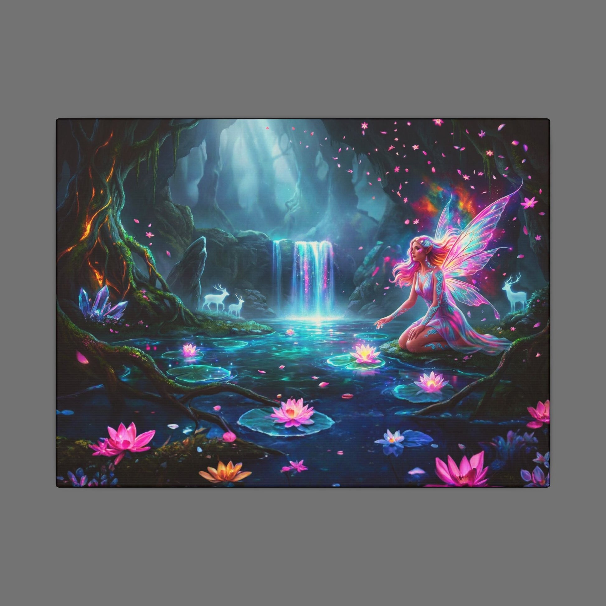 Moonlit Fairy Waterfall Matte Canvas Wall Art Printify
