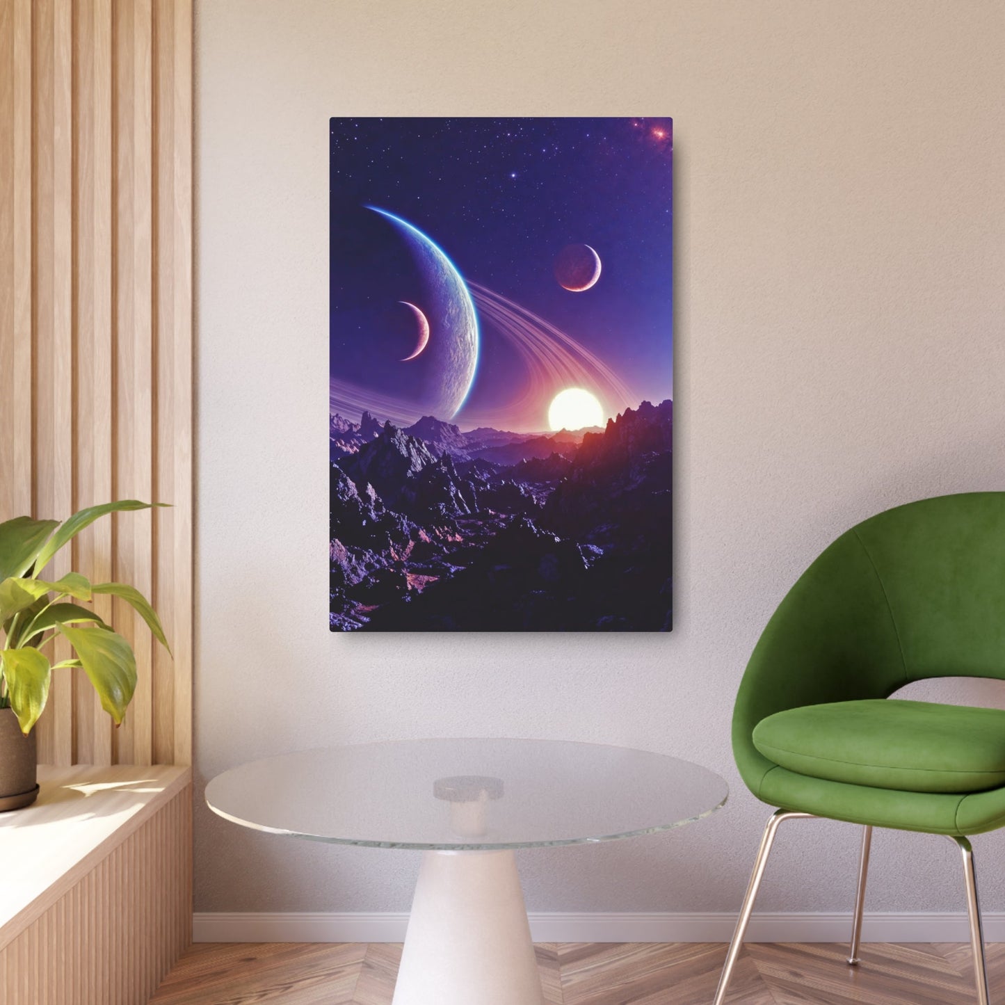 Cosmic Planet Sunset Metal Art Sign | Space Landscape Wall Decor Printify