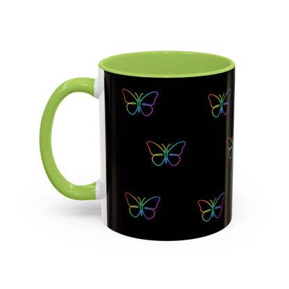 Rainbow Neon Butterfly Mug | Black Accent Coffee Mug Printify