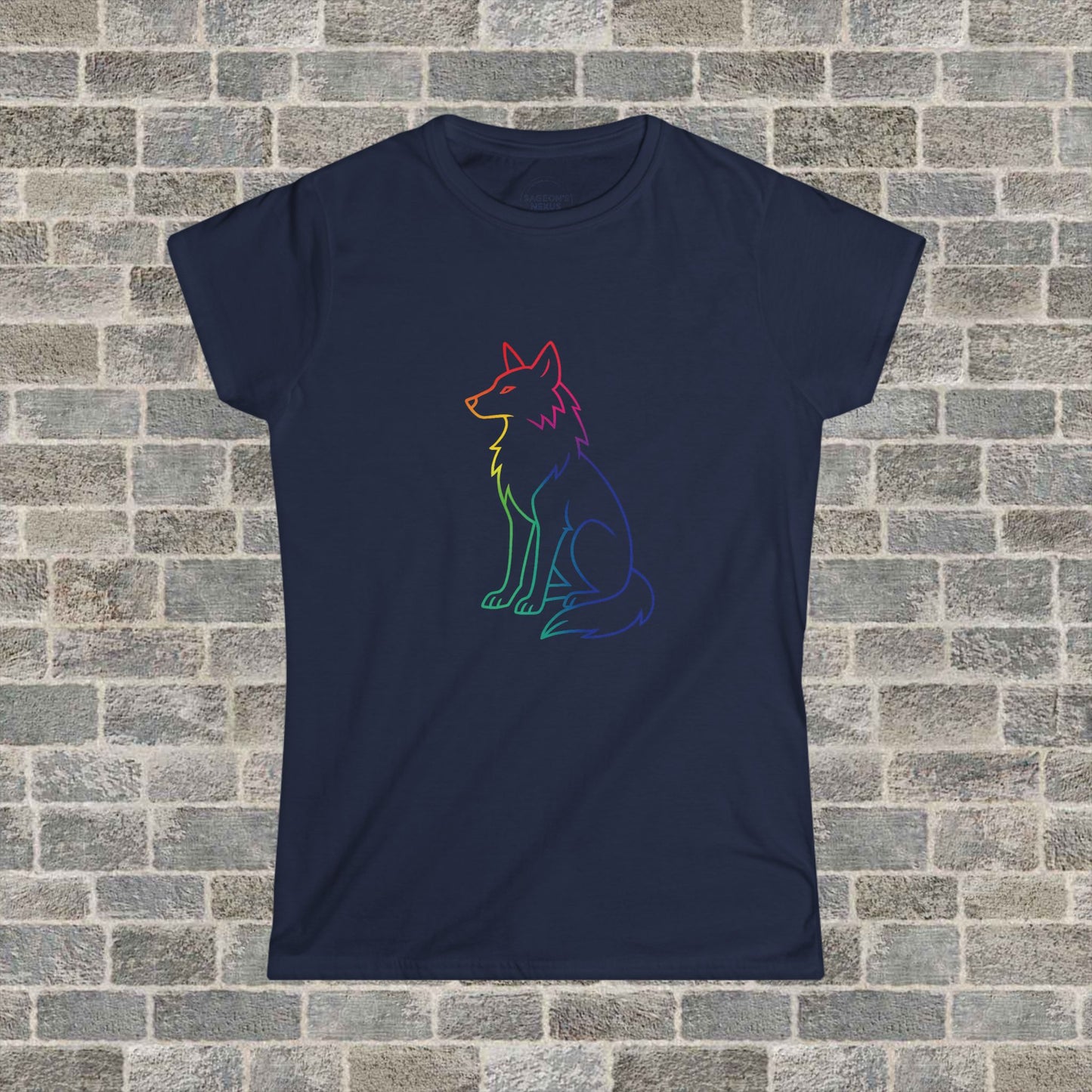 Rainbow Line Art Wolf T-Shirt