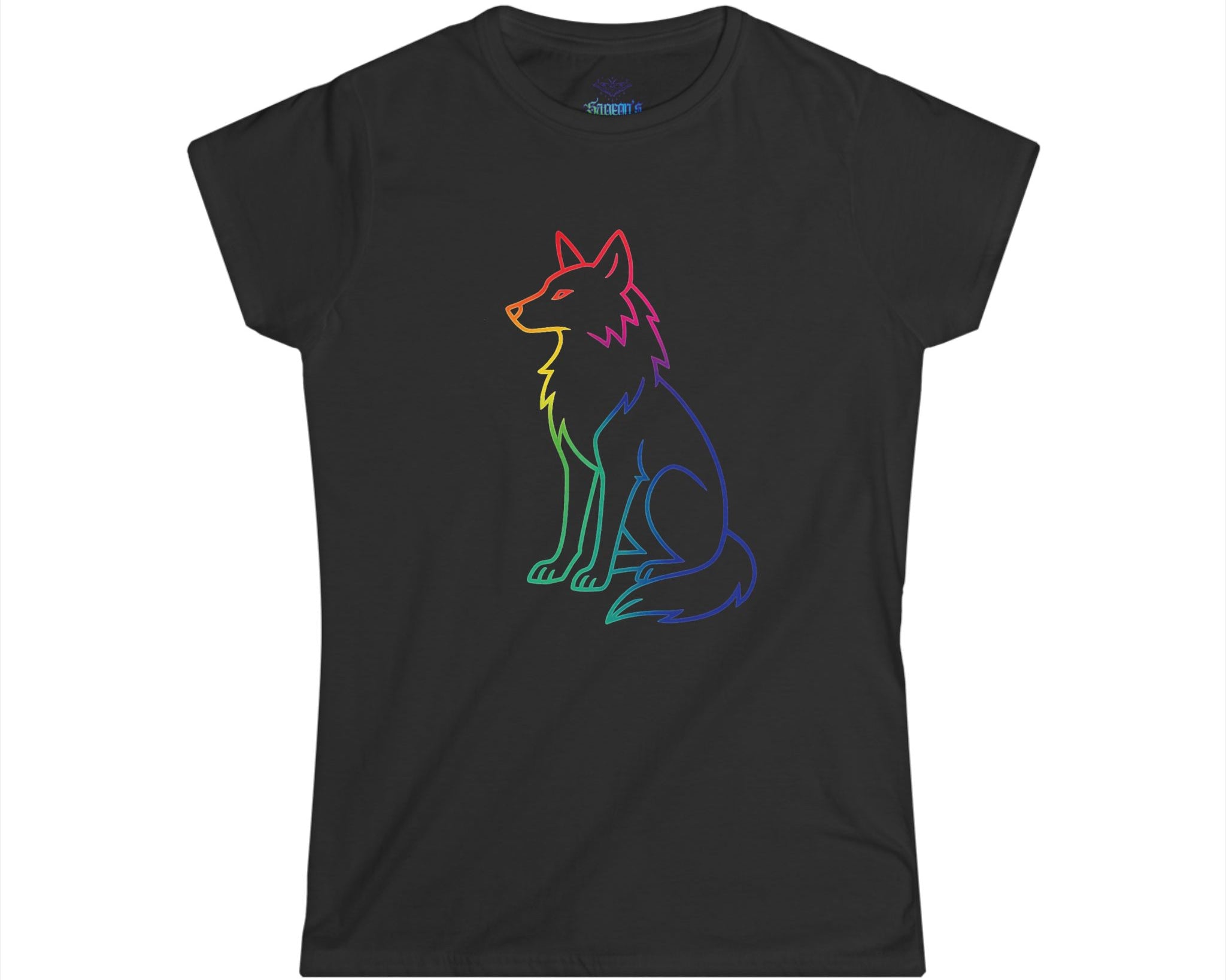 Rainbow Line Art Wolf T-Shirt