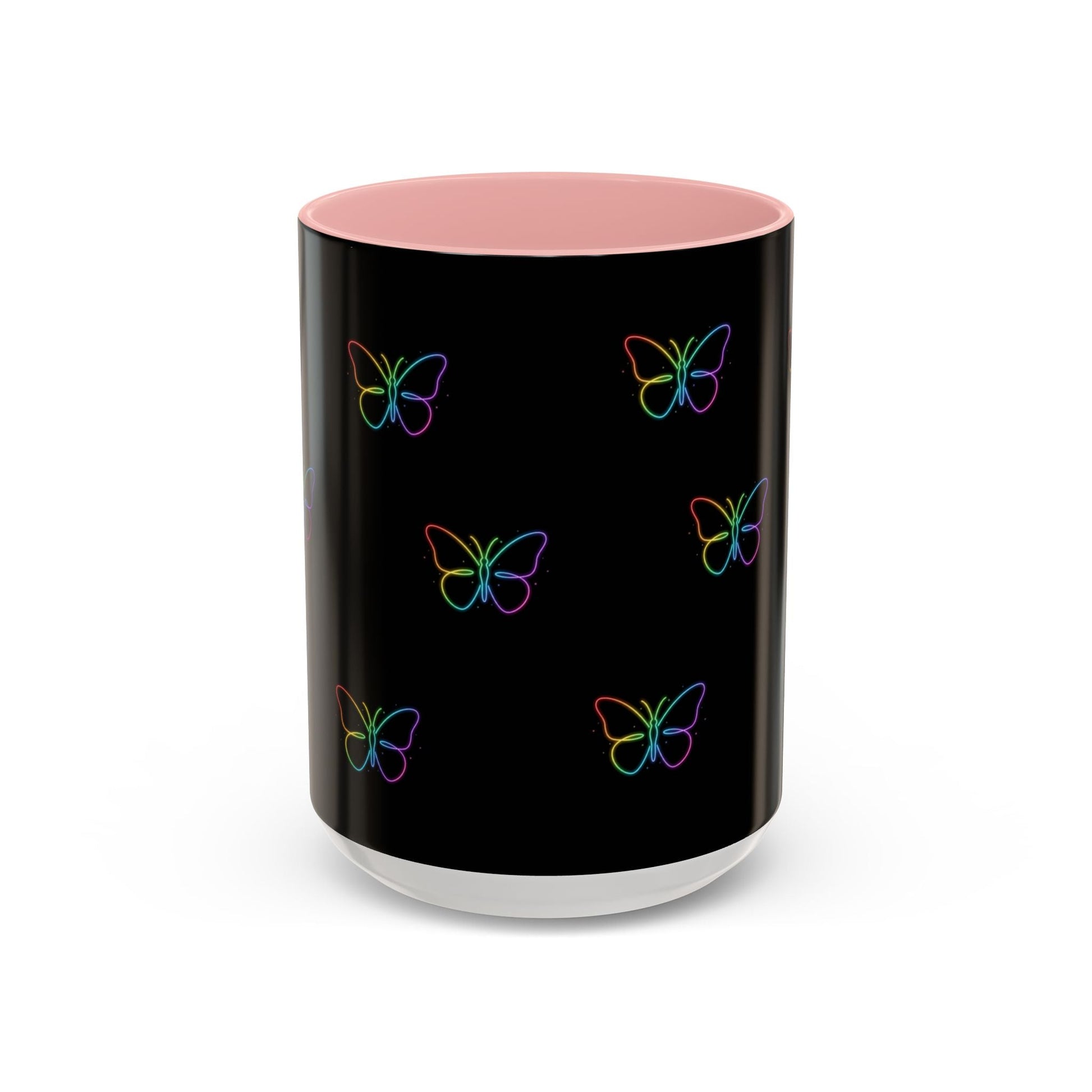 Rainbow Neon Butterfly Mug | Black Accent Coffee Mug Printify