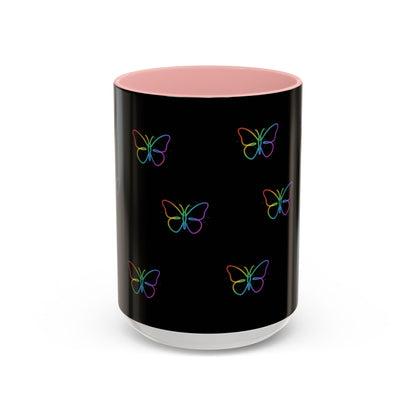 Rainbow Neon Butterfly Mug | Black Accent Coffee Mug Printify