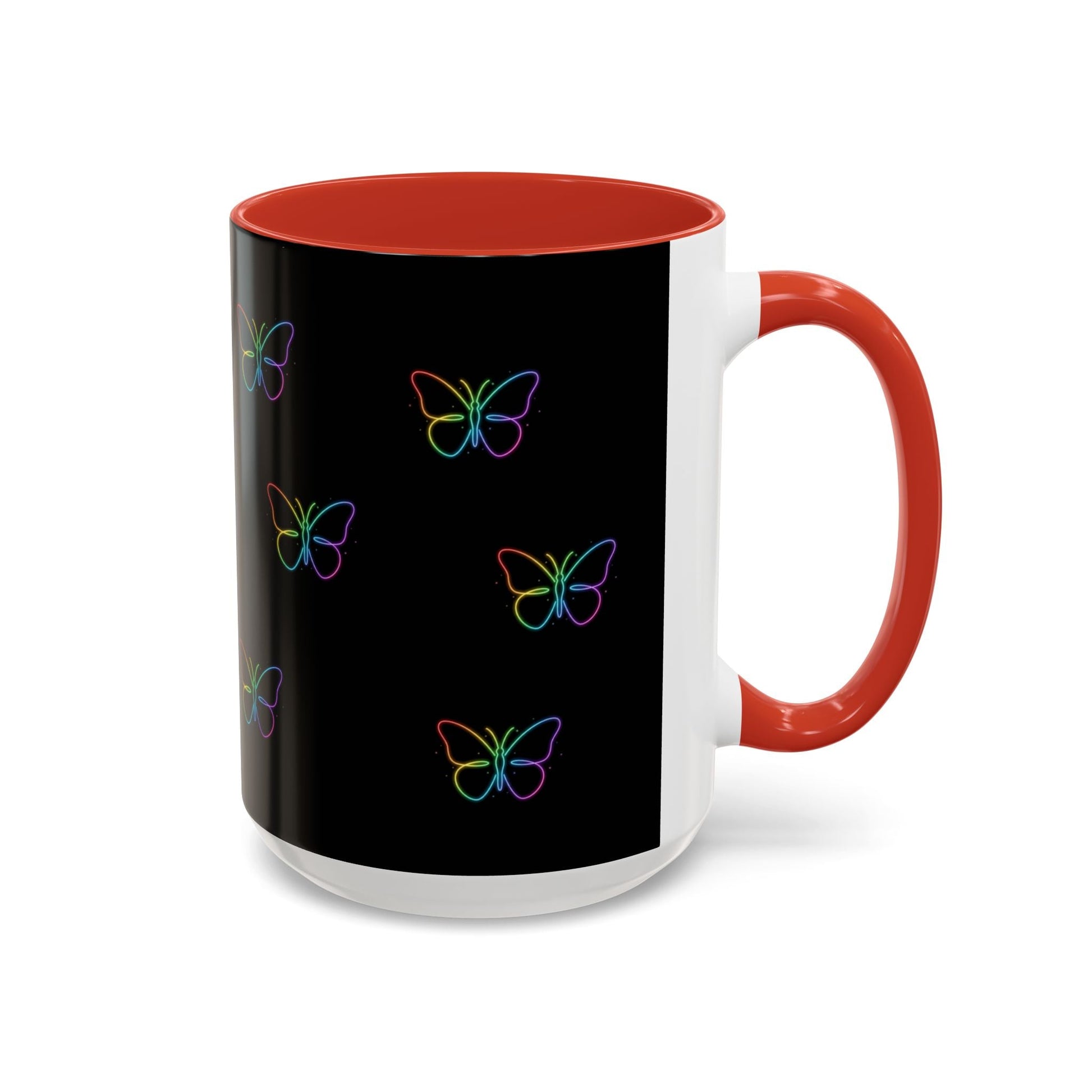 Rainbow Neon Butterfly Mug | Black Accent Coffee Mug Printify