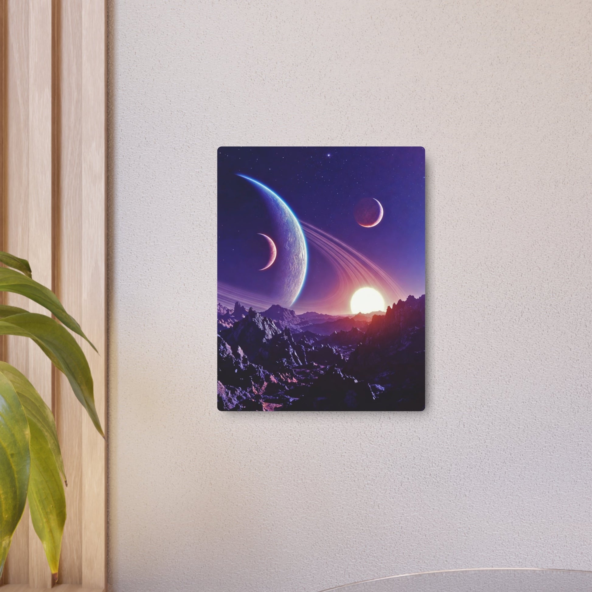 Cosmic Planet Sunset Metal Art Sign | Space Landscape Wall Decor Printify