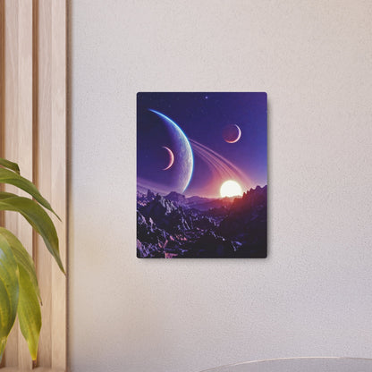 Cosmic Planet Sunset Metal Art Sign | Space Landscape Wall Decor Printify