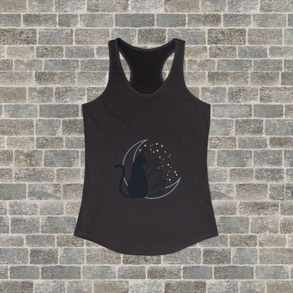 Women's Ideal Racerback Tank with Lunar Cat and Crystals Printify