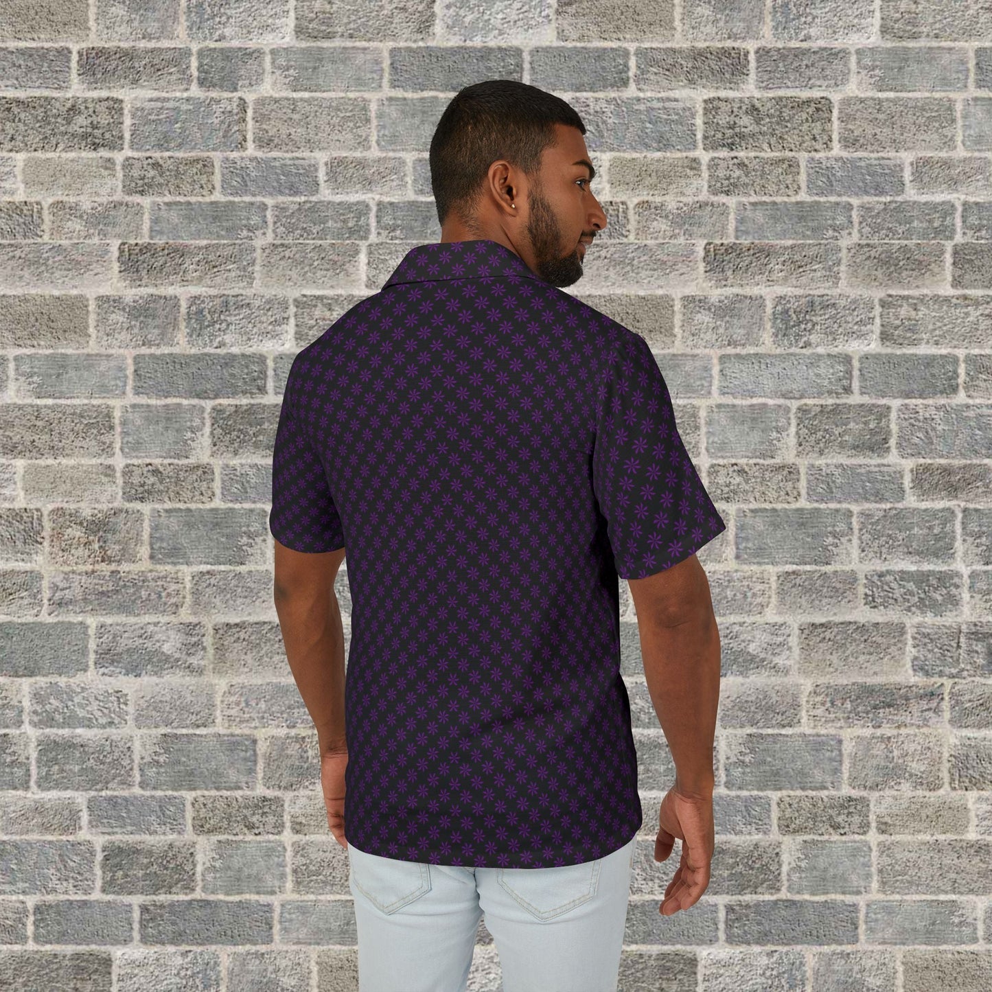 Men's Purple Floral, Retro Hawaiian Button-Up Camp Shirt Printify