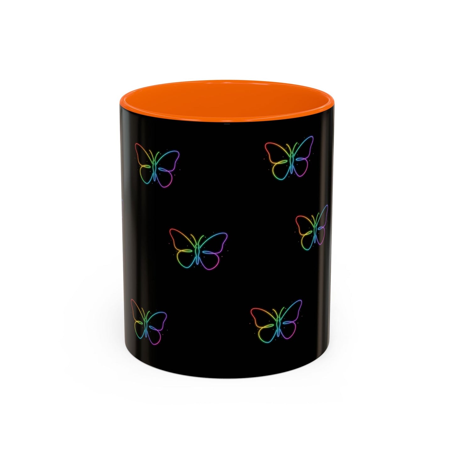 Rainbow Neon Butterfly Mug | Black Accent Coffee Mug Printify