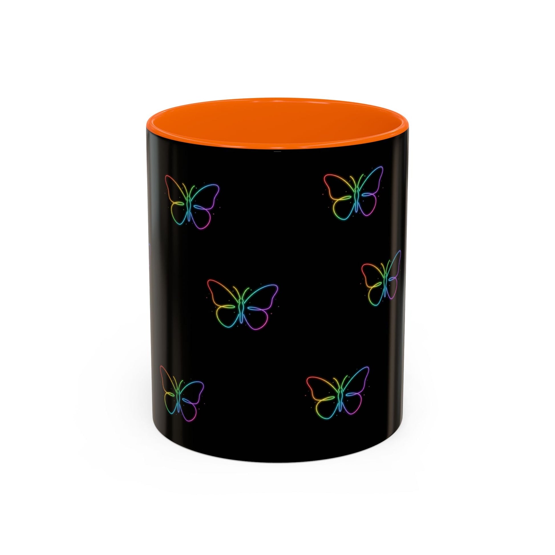 Rainbow Neon Butterfly Mug | Black Accent Coffee Mug Printify