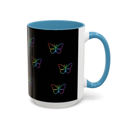 Rainbow Neon Butterfly Mug | Black Accent Coffee Mug Printify