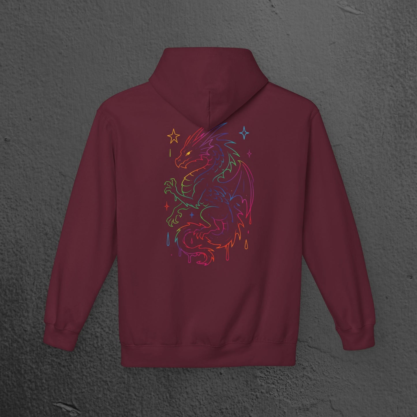 Neon Line Art, Rainbow Dragon Hoodie Printify