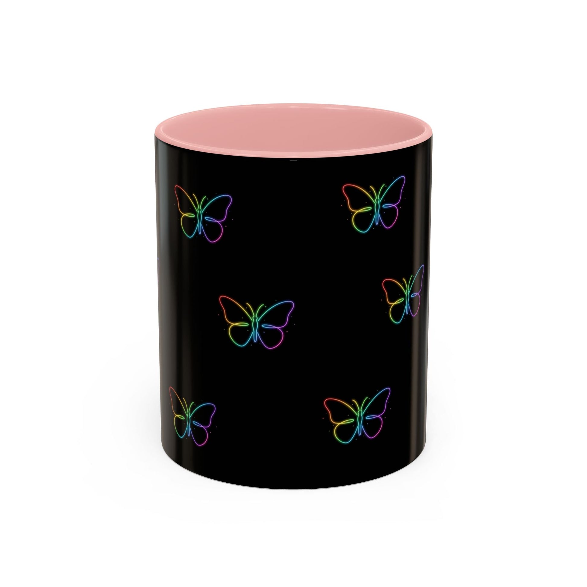 Rainbow Neon Butterfly Mug | Black Accent Coffee Mug Printify
