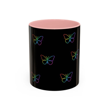 Rainbow Neon Butterfly Mug | Black Accent Coffee Mug Printify
