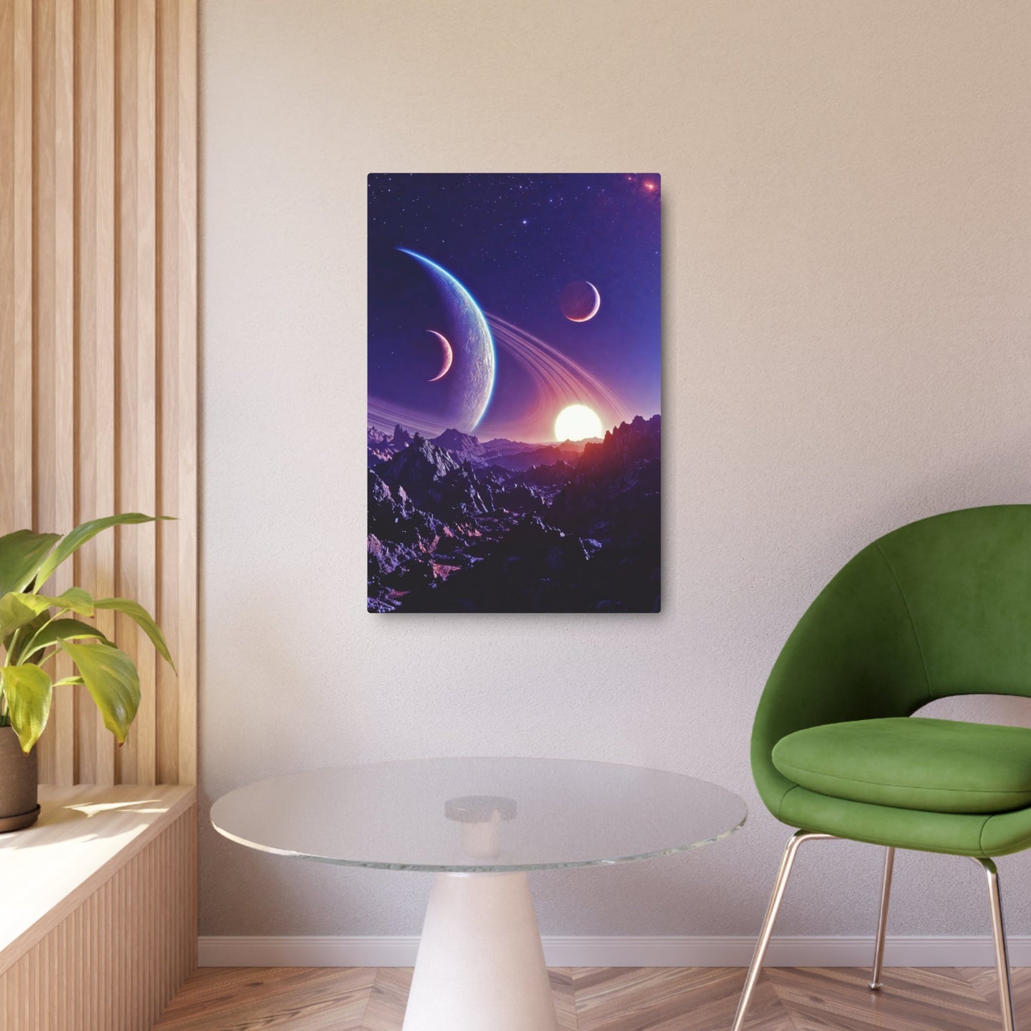 Cosmic Planet Sunset Metal Art Sign | Space Landscape Wall Decor Printify