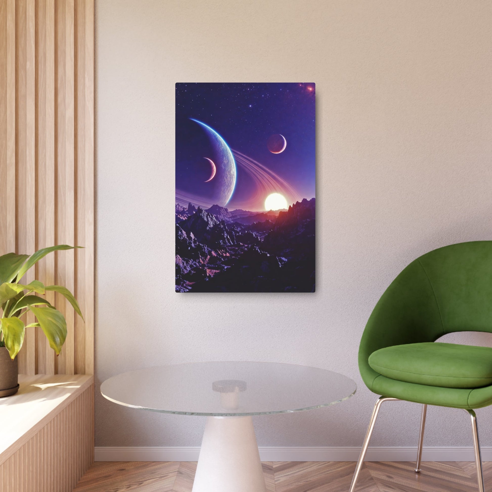 Cosmic Planet Sunset Metal Art Sign | Space Landscape Wall Decor Printify