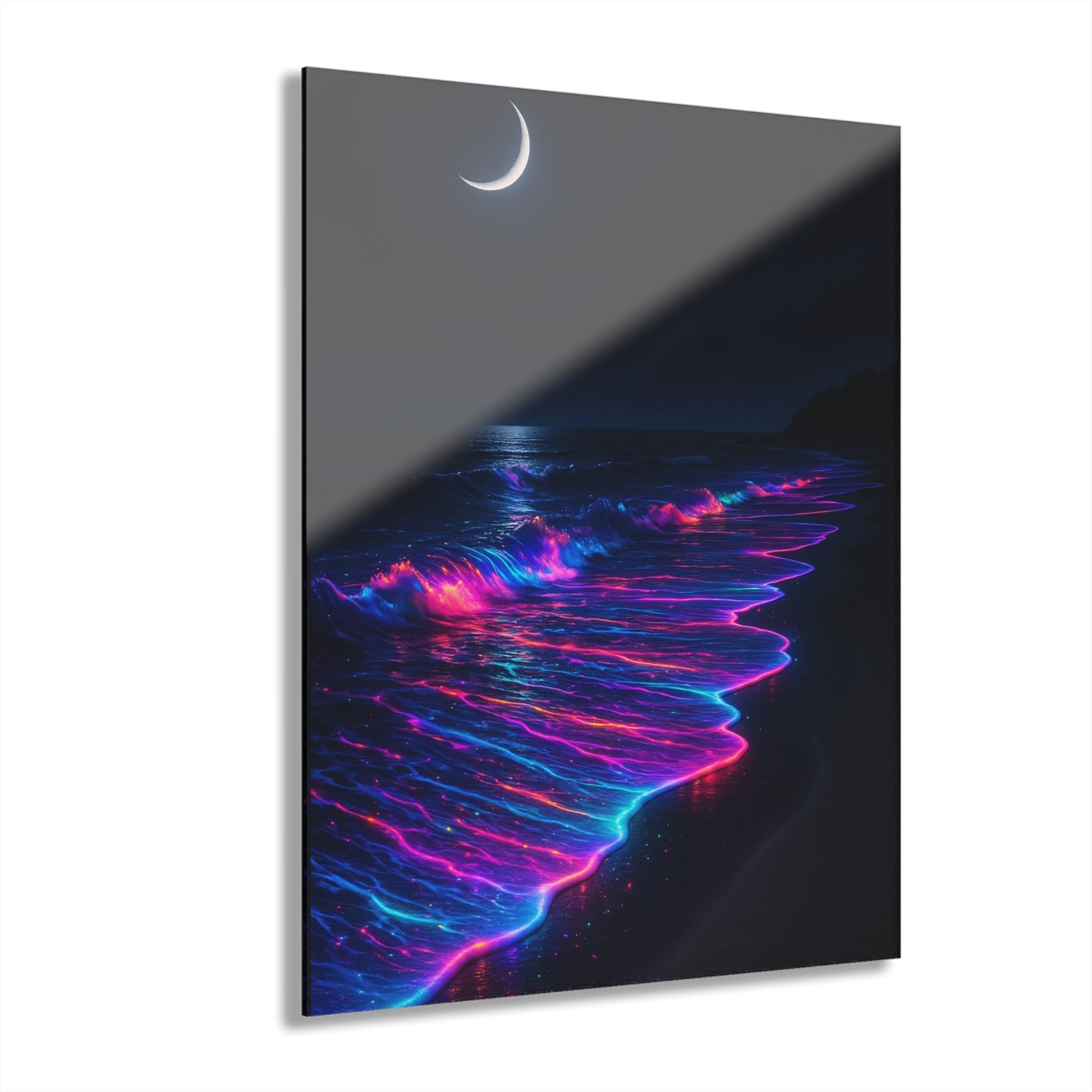 Neon Bioluminescent Waves Acrylic Print | French Cleat Hanging Printify