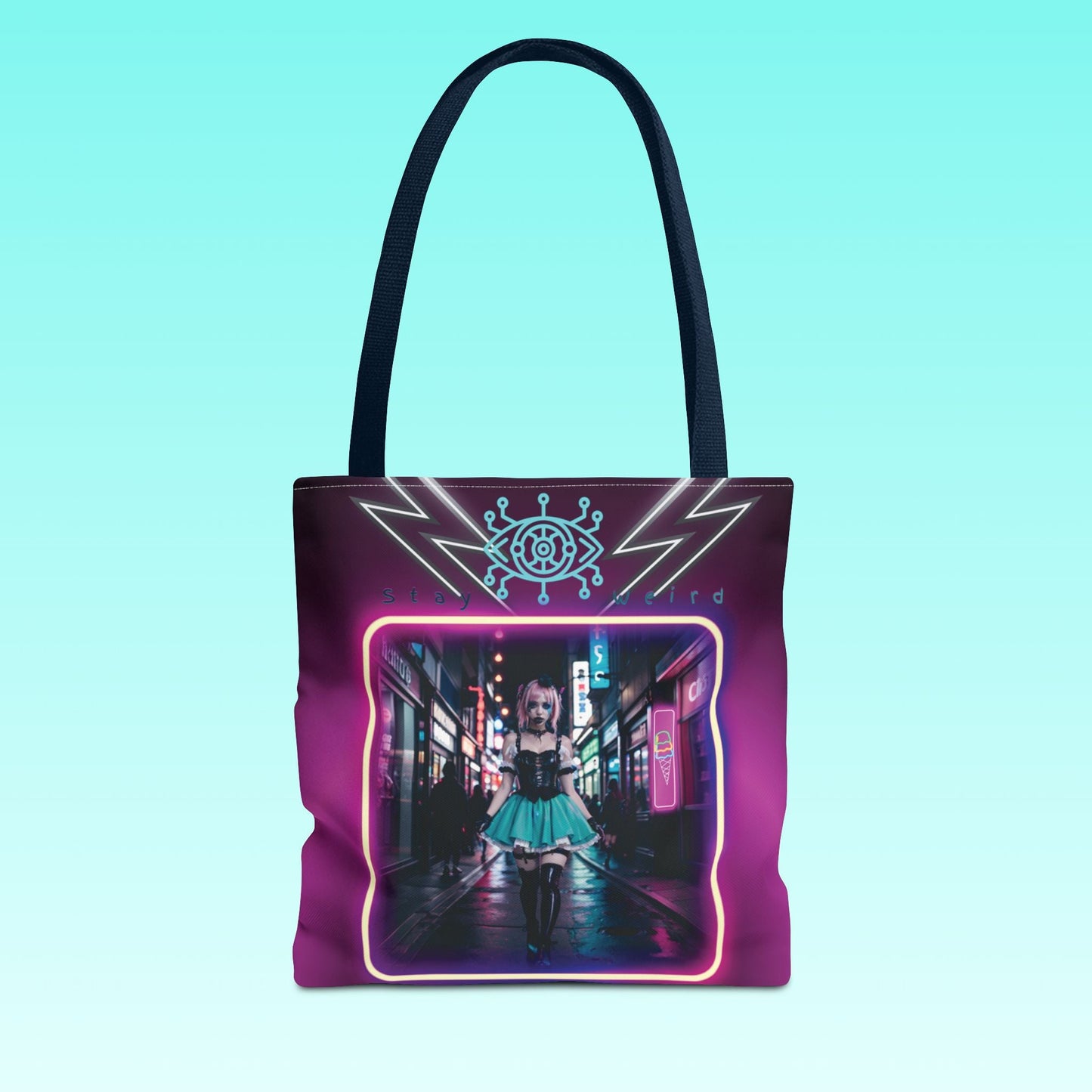 Neon Cyberpunk Girl Tote Bag Printify