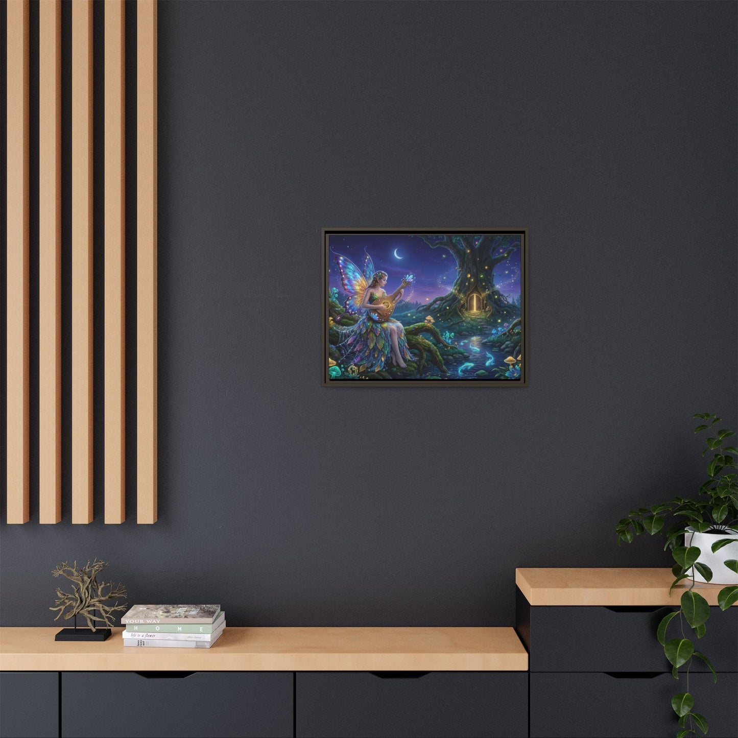 Fairy Musician Painting, Matte Canvas Framed Fantasy Wall Art Printify