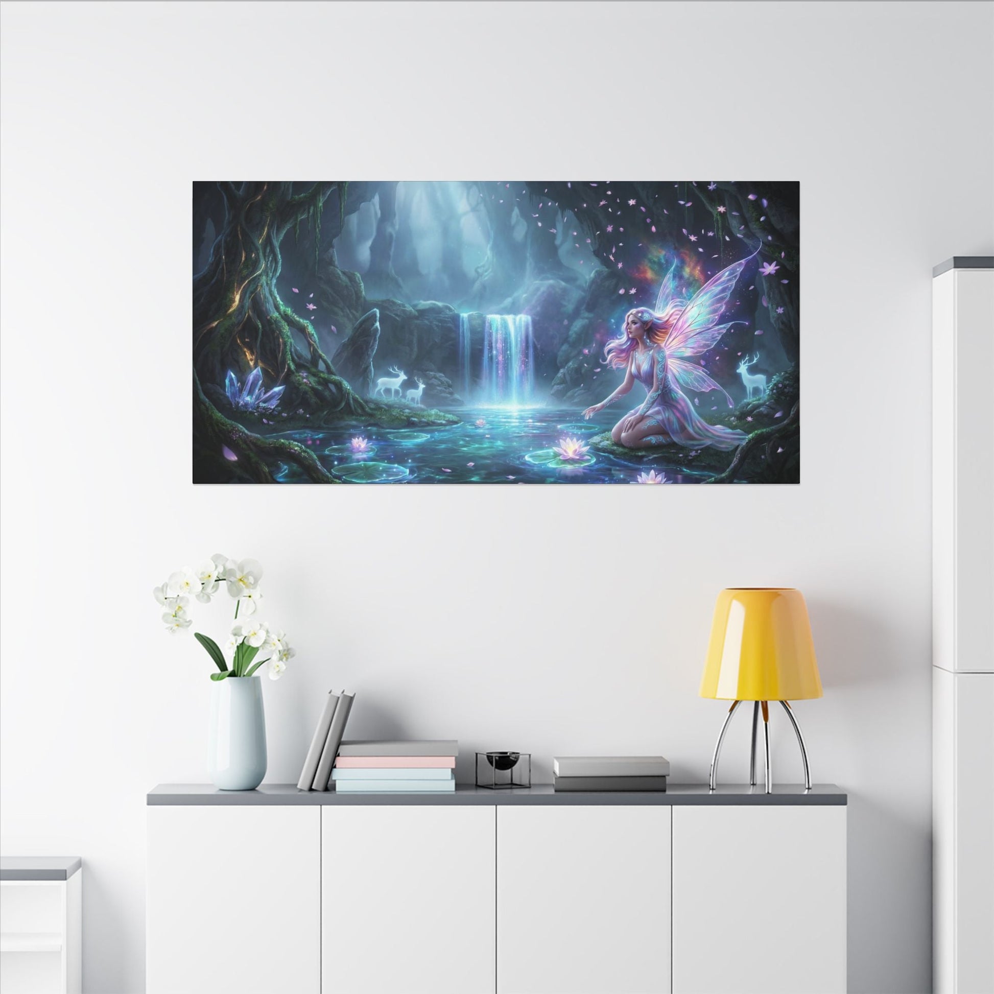 Moonlit Fairy Waterfall Canvas | Stretched Matte Wall Art Printify