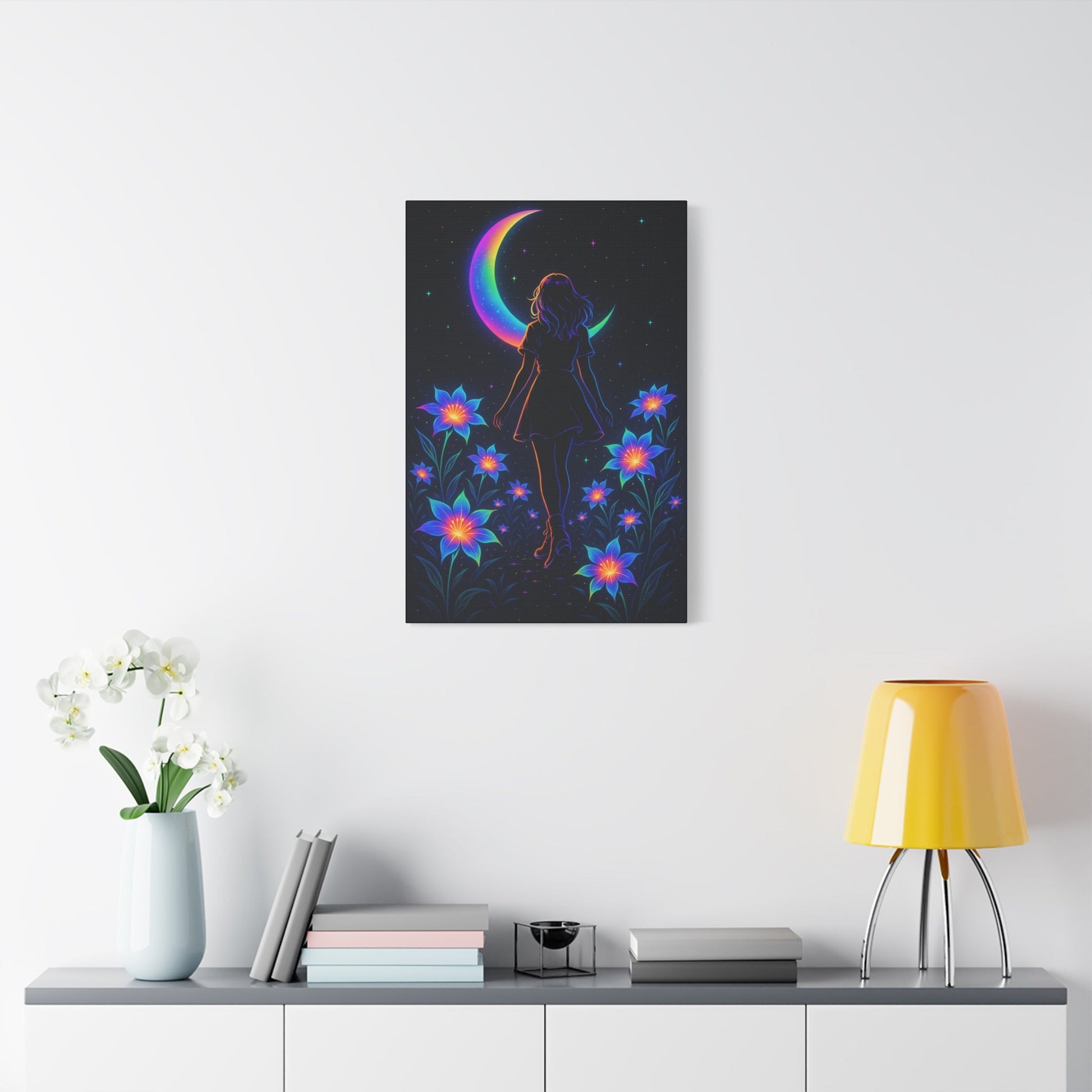 Neon Moon Girl Canvas Printify