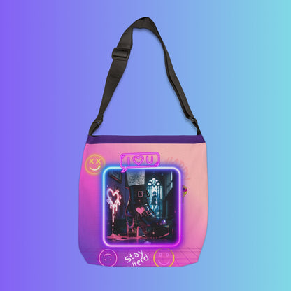 Neon Aesthetic Graphic Adjustable Tote Bag | Vaporwave Crown Stars Love Icons Printify