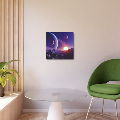 Cosmic Planet Sunset Metal Art Sign | Space Landscape Wall Decor Printify