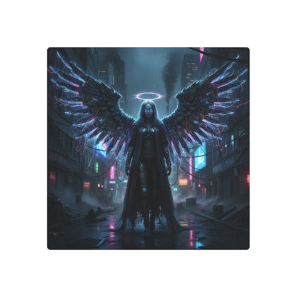 Neon Fallen Angel Metal Art Sign | Cyberpunk Winged Figure Printify