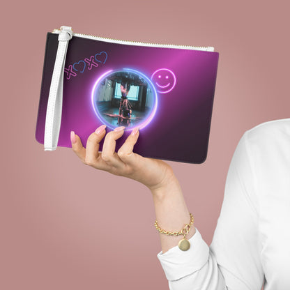 Neon Smiley & Sweet Script Clutch Bag | Retro Pink Purple Aesthetic Printify