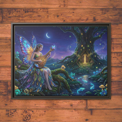 Fairy Musician Painting, Matte Canvas Framed Fantasy Wall Art Printify