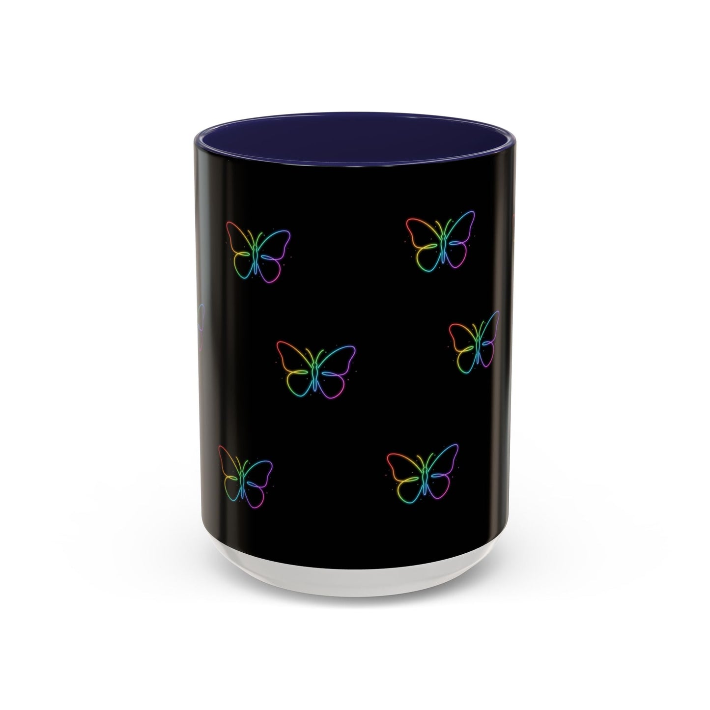 Rainbow Neon Butterfly Mug | Black Accent Coffee Mug Printify