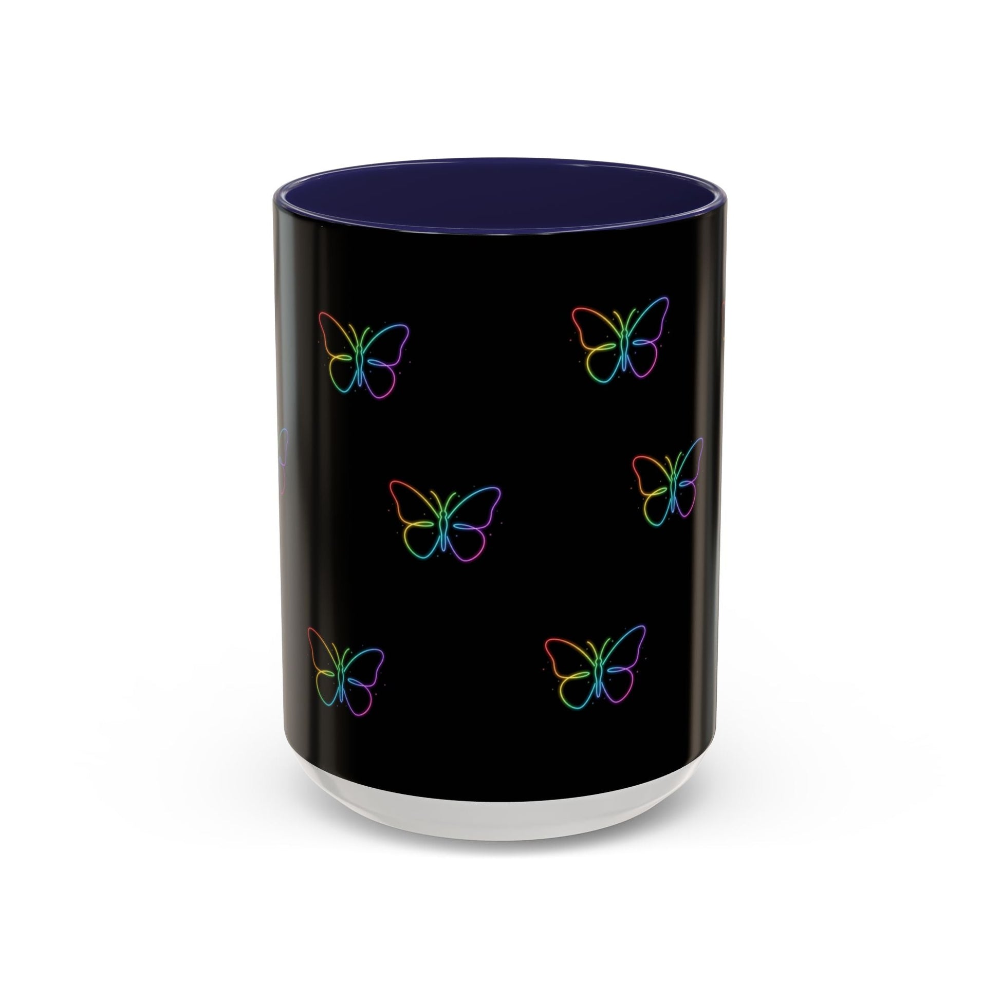 Rainbow Neon Butterfly Mug | Black Accent Coffee Mug Printify