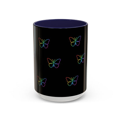 Rainbow Neon Butterfly Mug | Black Accent Coffee Mug Printify