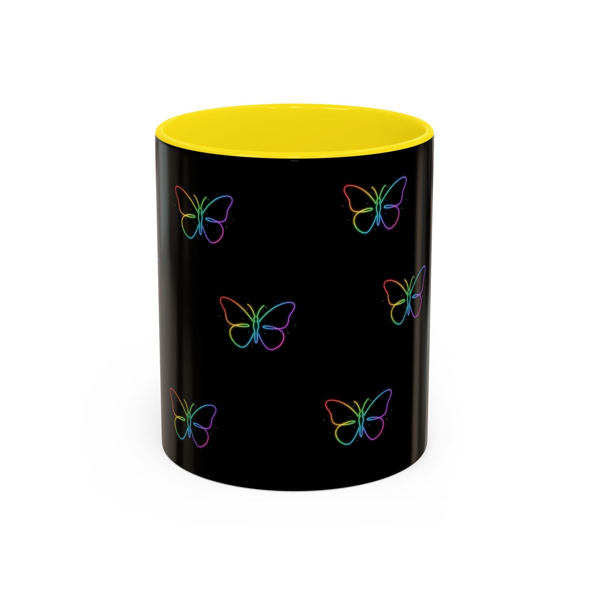 Rainbow Neon Butterfly Mug | Black Accent Coffee Mug Printify
