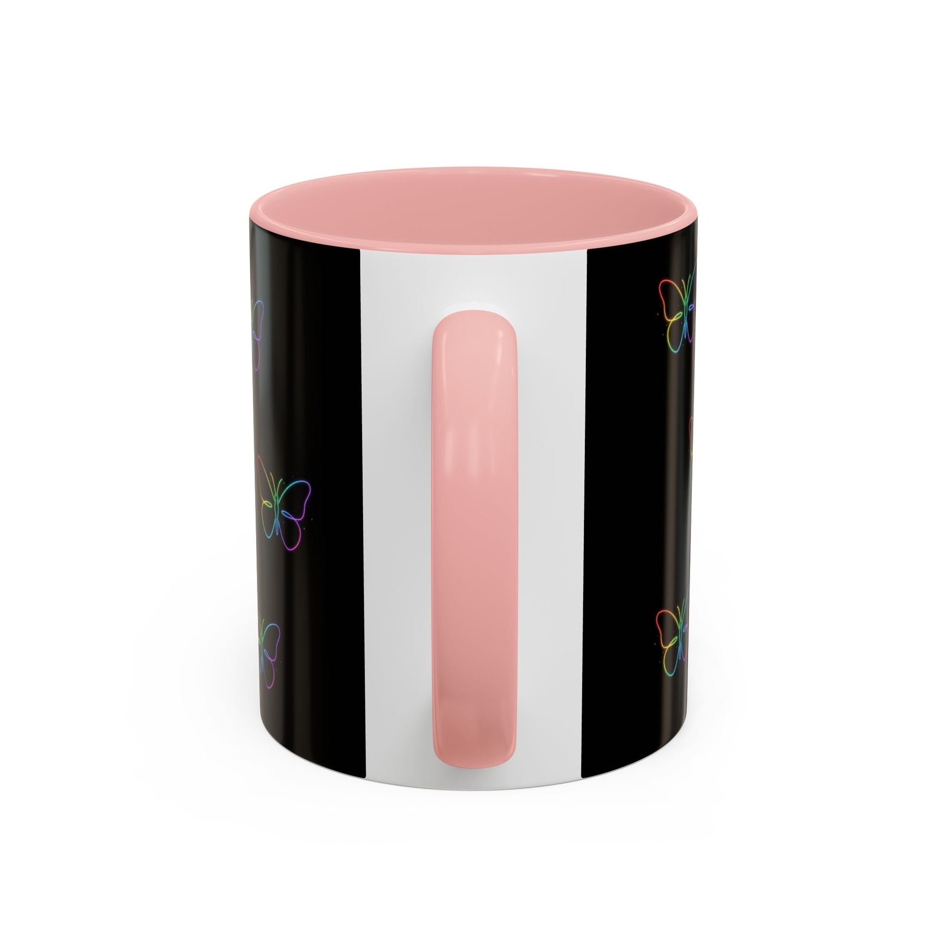 Rainbow Neon Butterfly Mug | Black Accent Coffee Mug Printify