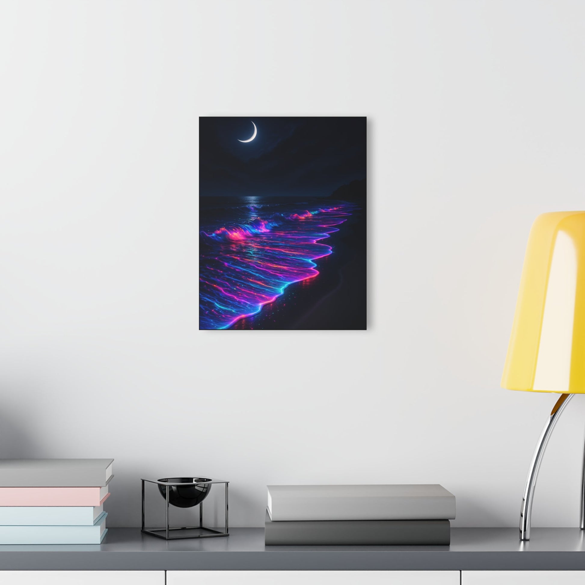 Neon Bioluminescent Waves Acrylic Print | French Cleat Hanging Printify