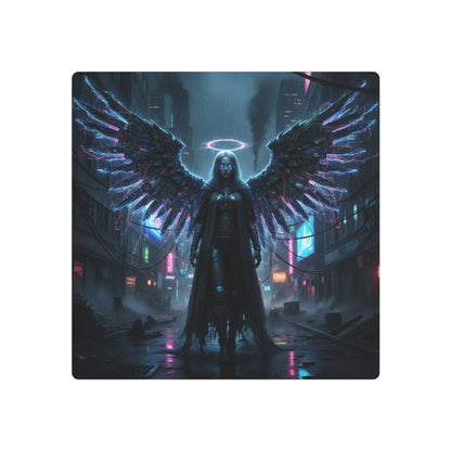 Neon Fallen Angel Metal Art Sign | Cyberpunk Winged Figure Printify