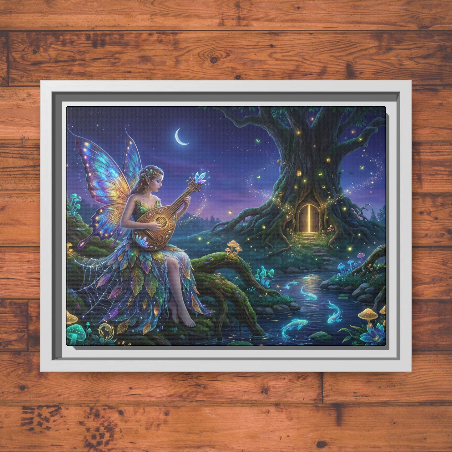 Fairy Musician Painting, Matte Canvas Framed Fantasy Wall Art Printify