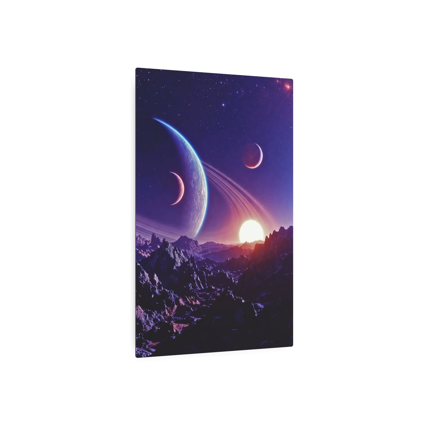 Cosmic Planet Sunset Metal Art Sign | Space Landscape Wall Decor Printify