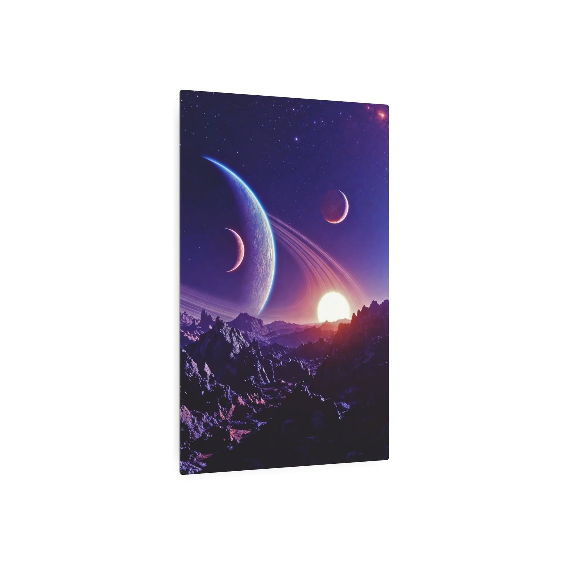 Cosmic Planet Sunset Metal Art Sign | Space Landscape Wall Decor Printify
