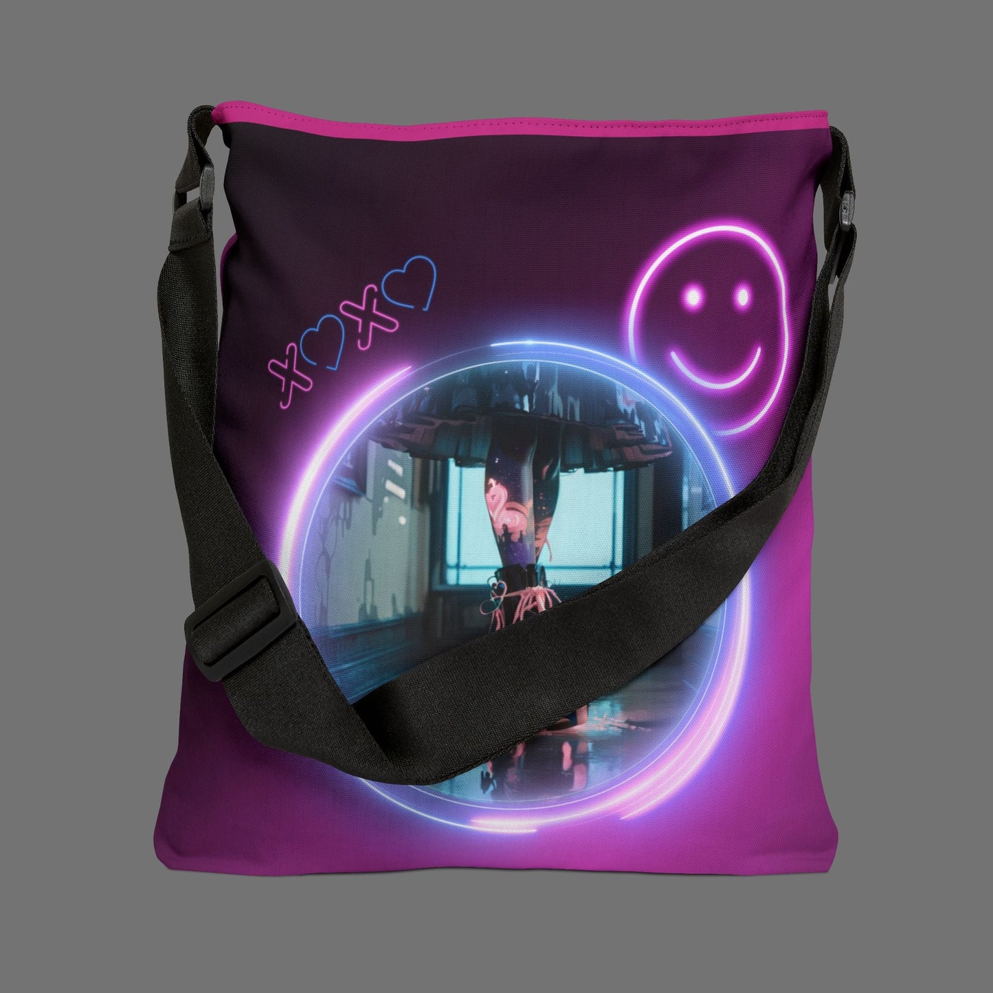 Neon Smiley Face Tote Bag Printify