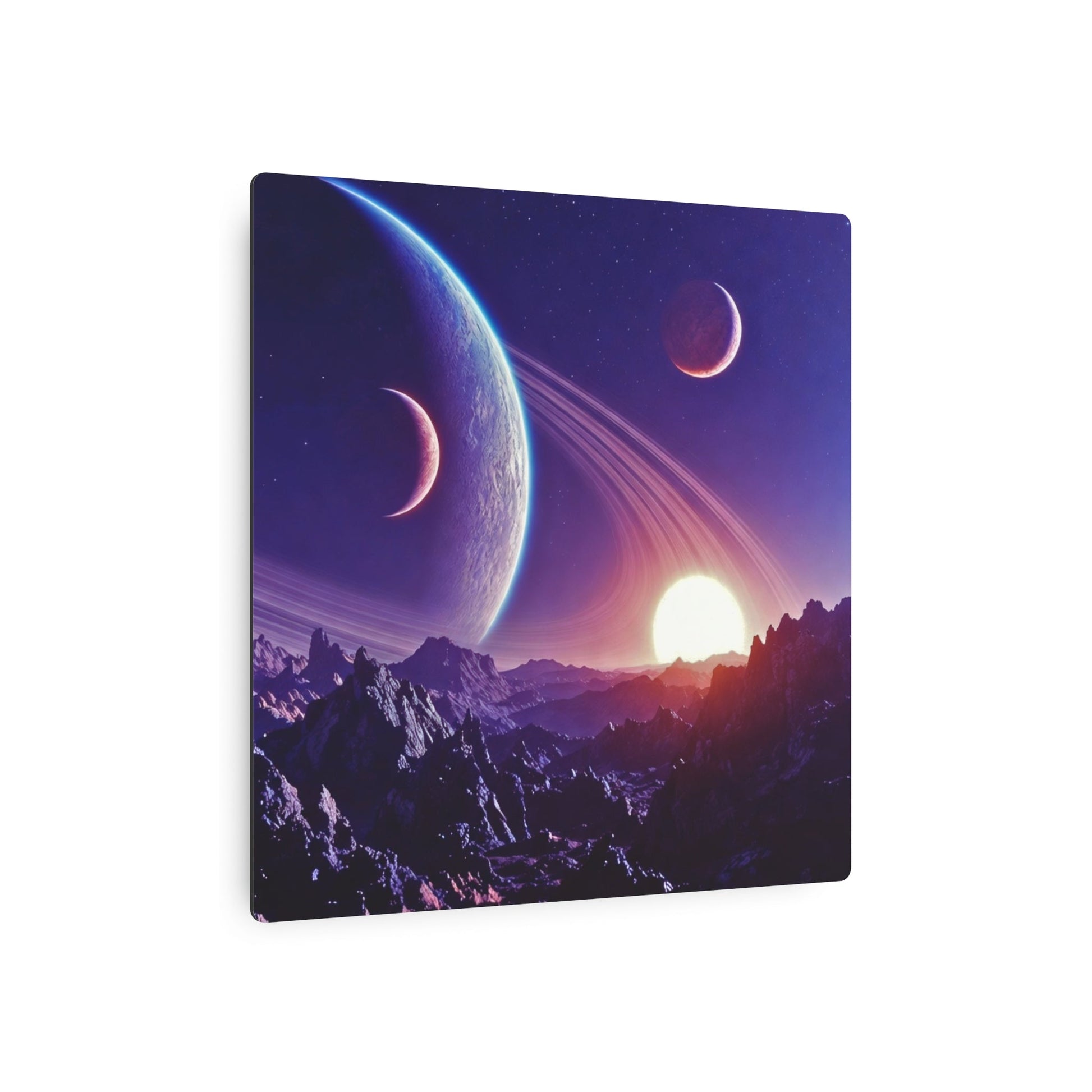 Cosmic Planet Sunset Metal Art Sign | Space Landscape Wall Decor Printify
