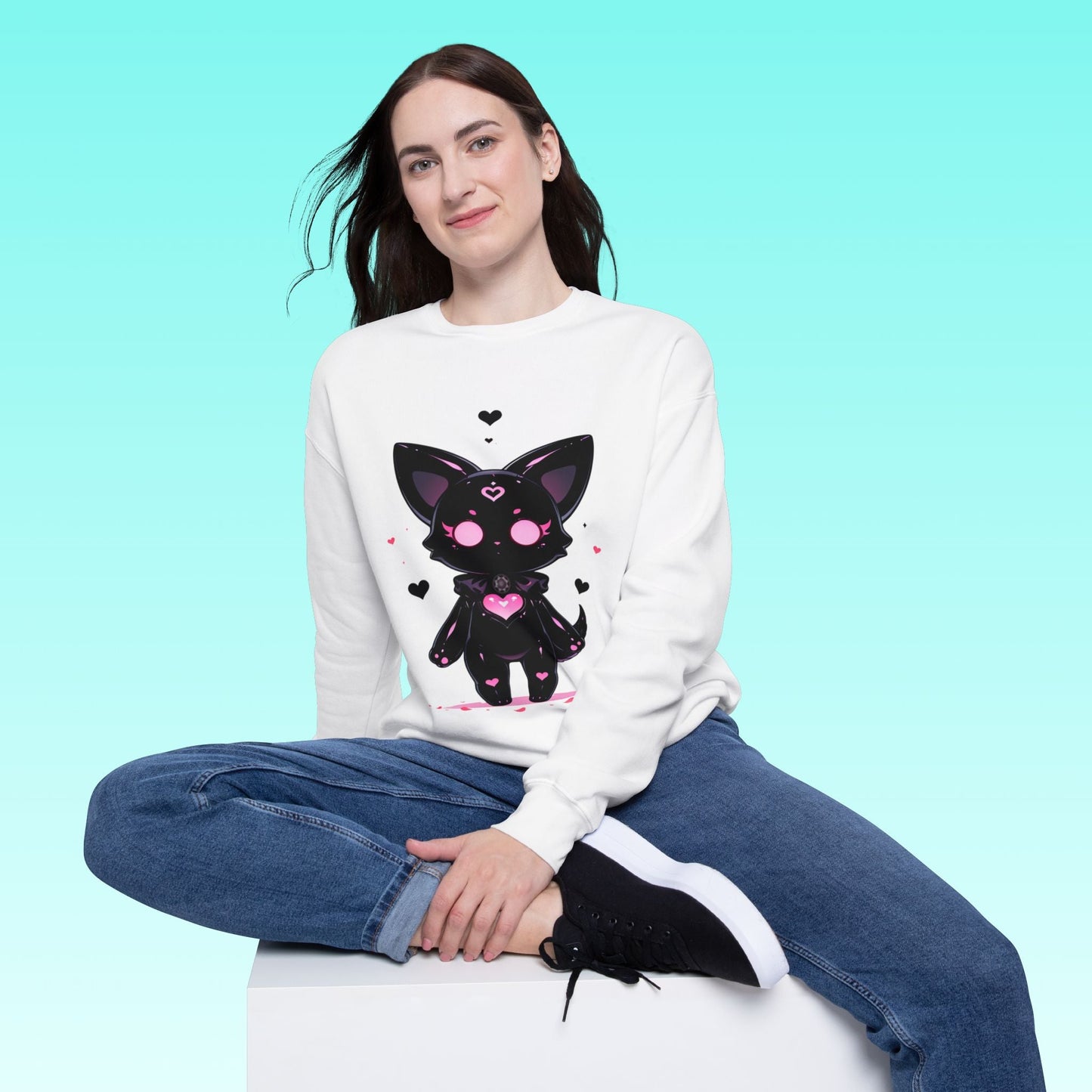 Cute Kawaii Black Cat Sweatshirt Graphic Crewneck Printify